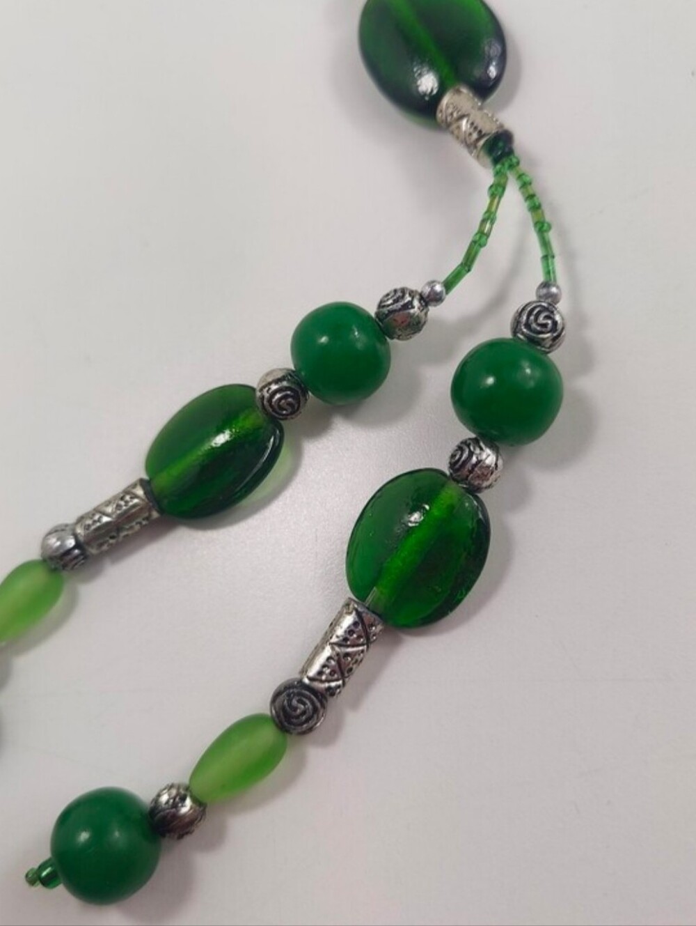 Boho Green Layered Necklace Bundle Jade Agate Jasper Glass Beads Artisan 3 Pc - Picture 15 of 16